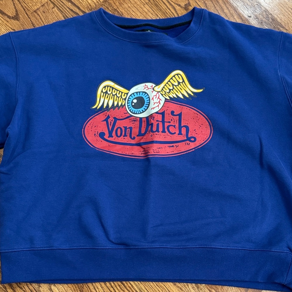 Von Dutch Mens oversized Blue Sweatshirt with Eye Graphic
